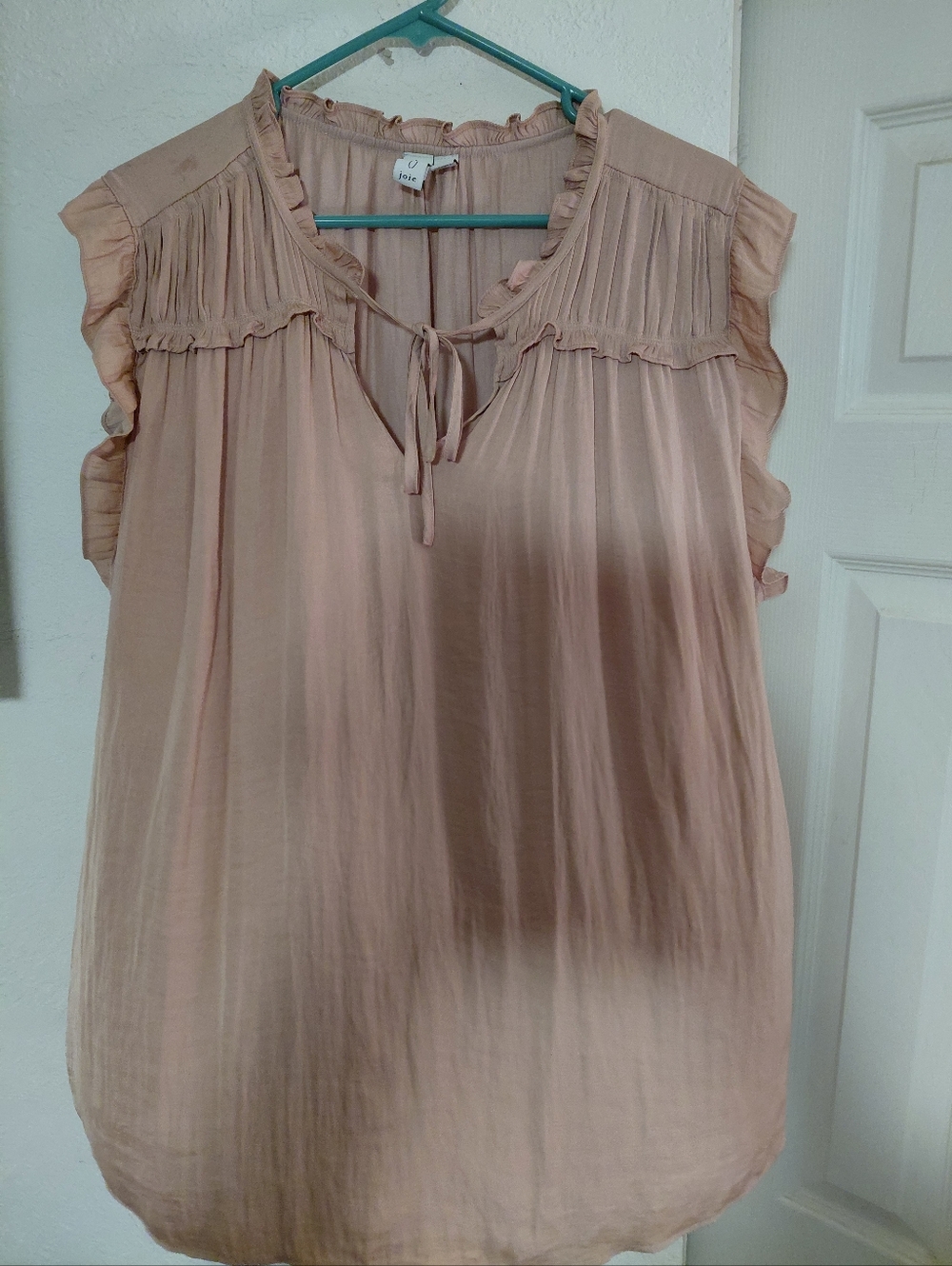Joie Woven Ruffle Tie-Neck Sleeveless Top - Blush